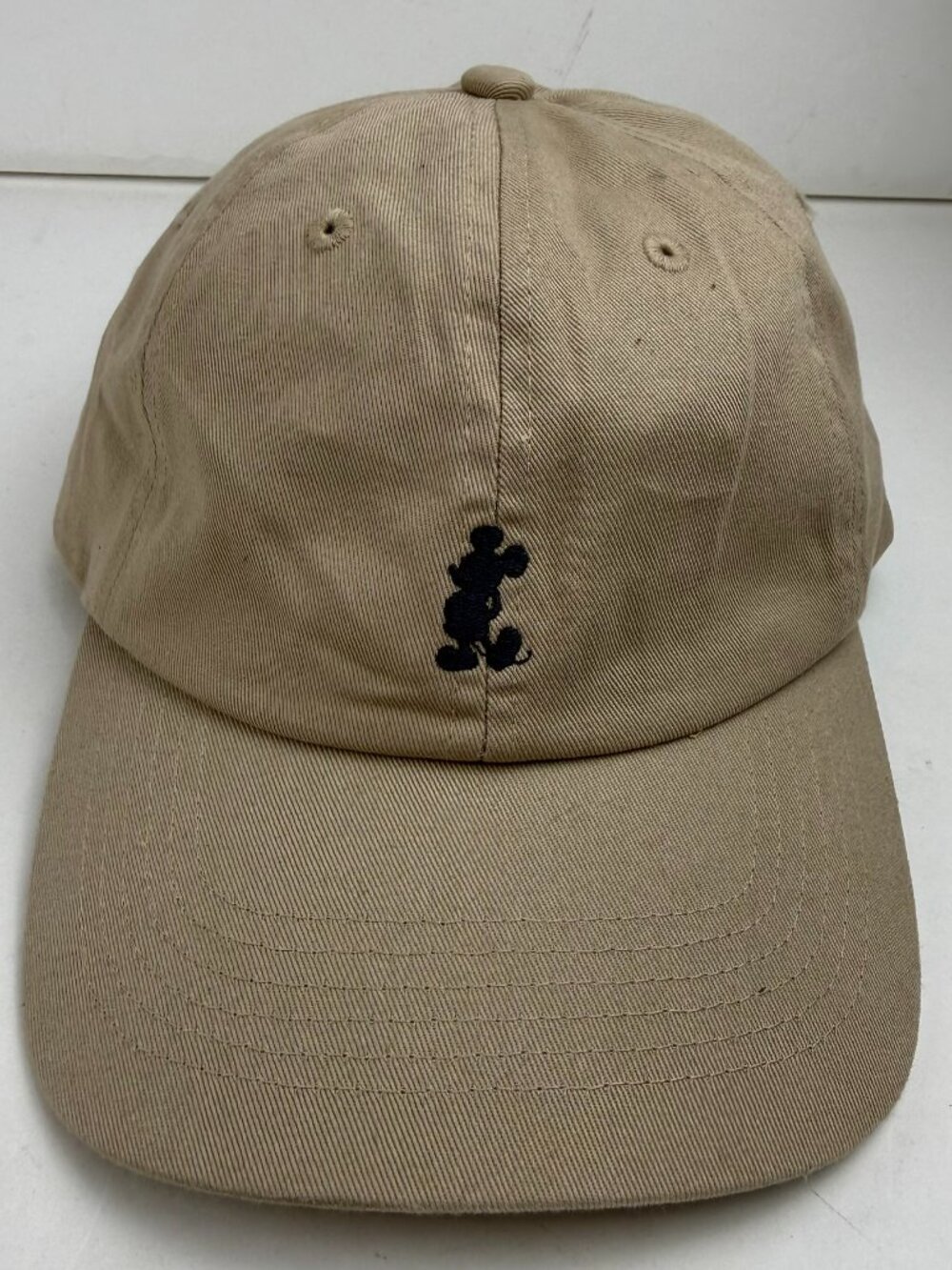 Disney Parks Mickey Mouse Silhouette Embroidered Dad Hat Khaki Tan 59cm Stains